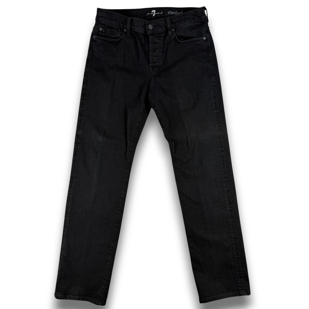 7 For All Mankind Standard Jeans Mens 32 Black Straight Leg Button Fly Stretch